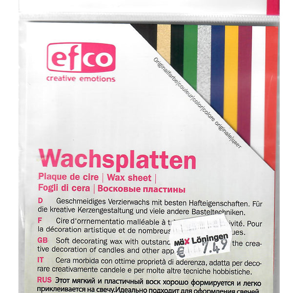 Efco Wachsplatten, Verzierwachs, 200 x 50 x 0,5 mm, sortiert 10 Stück