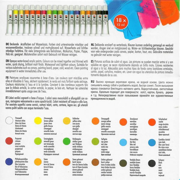 Marabu Acrylfarben Set 18 Farben Malfarben deckend Künstlerfarbe